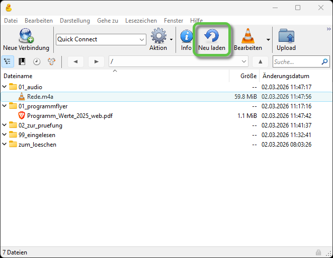 Cyberduck Ordnerinhalt neu laden
