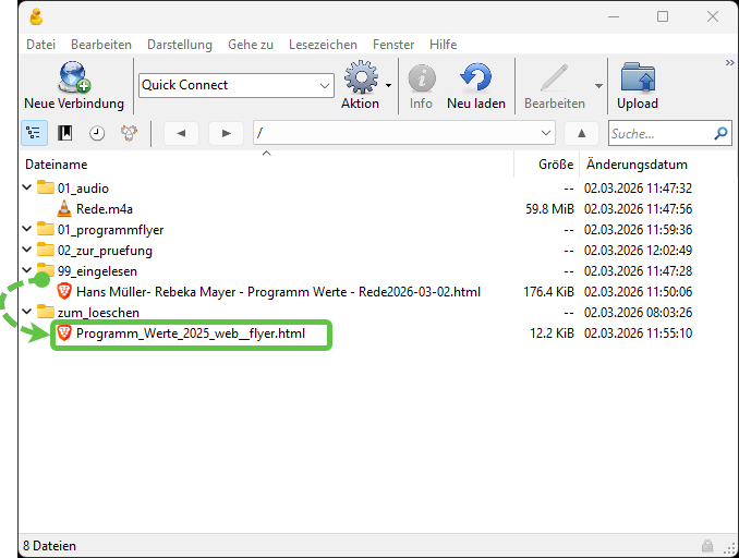 HTML-Dateien in Cyberduck verschieben