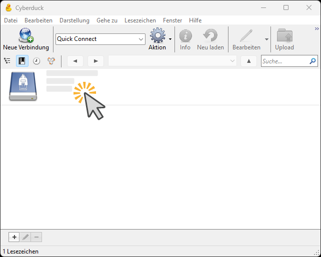 Cyberduck-Verbindung mit dem Eintrag Uploader